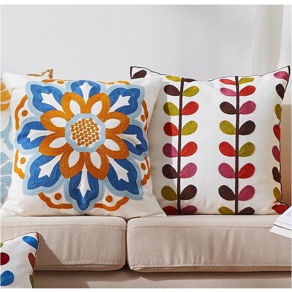 NWT  Embroidered High Quality 100% Organic Cotton Pillow Cushion Covers set of 2 - Picture 1 of 11